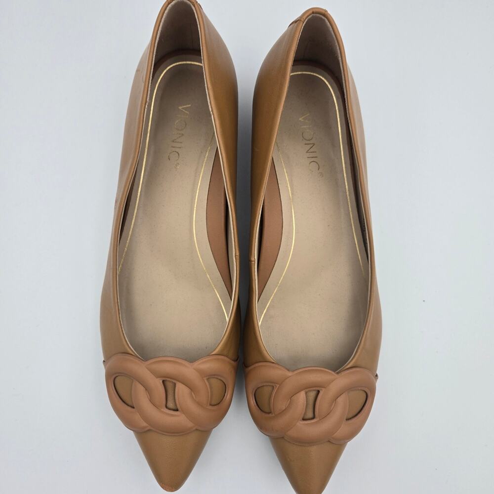 Vionic Tan Pointed-Toe Flats with Interlocking Loop Detail - Picture 6 of 9